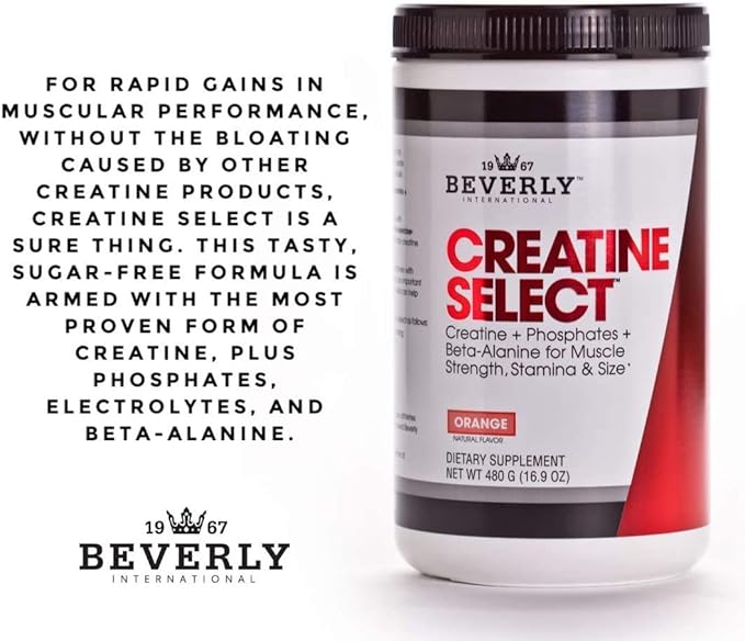 Beverly International Creatine Select with Phosphates 40 Servings. A Fail-Proof Creatine Monohydrate Formula. Boost Muscle Size Strength Endurance and Recovery. for Men and Women. Tastes Like Tang