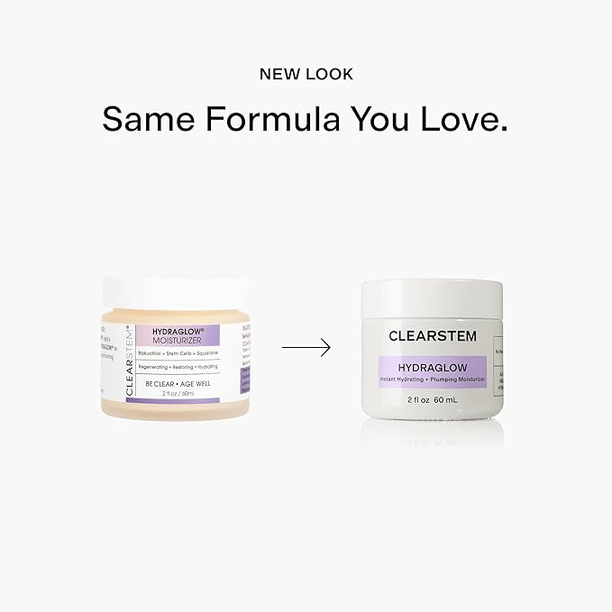 CLEARSTEM - HYDRAGLOW Stem Cell Moisturizer - Bakuchiol + Squalene - Youthful Skin Face Moisturizer - All Skin Types - Facial Skin Care Products - Gluten Free Cruelty Free - 2 fl oz / 60ml