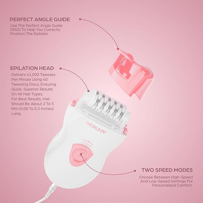 Epilady Speed Corded Epilator for Women ? Dual-Speed 40-Disc Root Hair Removal Device for Legs Underarms and Bikini Area Compact Waterproof Anti-Pinch Design for Smooth Long-Lasting Results