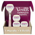 Gillette Venus Comfortglide plus Olay Sugarberry Women's Razor with Rose Gold Metal Handle + 4 Blade Refills Holiday Gifts for Women