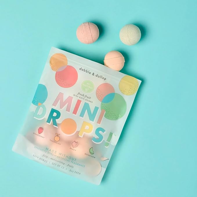 Dabble &amp Dollop Mini Bath Bombs 100% Natural Droplets for Kids Fresh Fruit Scents - Resealable Pouches Fizzy Moisturizing &amp Fun Vegan Gluten-Free Cruelty-Free (Set of 24)