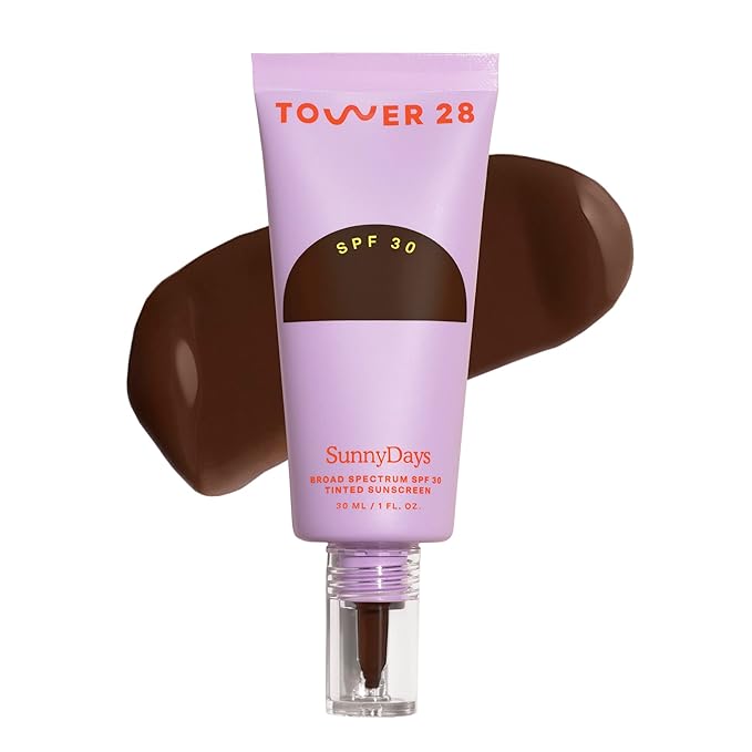 Tower 28 Beauty SunnyDays SPF 30 Tinted Mineral Sunscreen - For Sensitive Skin - 2-in-1 Facial Broad Spectrum UVA/UVB Protection + Foundation - Shade 65 TOPANGA - Deep with Red Undertones 1 Fl Oz