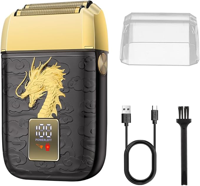 HIENA PRO Professional Foil Shaver for Men Double Electric Foil Trimmer Cordless Bald Head Precision Trimmer Electric Razor Rechargeable with USB Gifts for Men (BGLT)