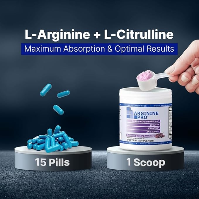 L-ARGININE PRO | 5500mg L-Arginine Plus L-Citrulline 1100mg Orange Powder Drink Mix Supplement for Increased Nitric Oxide Production