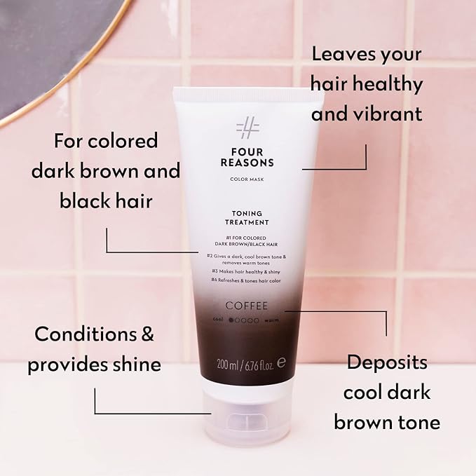 Four Reasons Color Mask - Coffee - (27 Colors) Toning Treatment Color Depositing Conditioner Tone &amp Enhance Color-Treated Hair - Semi Permanent Hair Dye Vegan and Cruelty-Free 6.76 fl oz