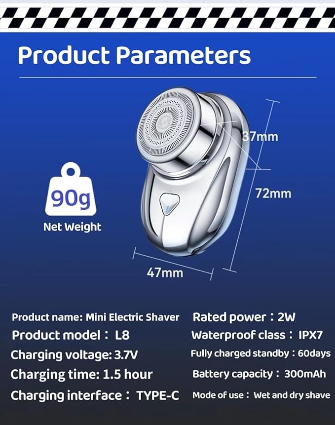NiTa Mini Electric Shaver IPX7 Waterproof Wet&ampDry Shave Travel Shaver - Fast Charging &amp 60 Days Battery Life