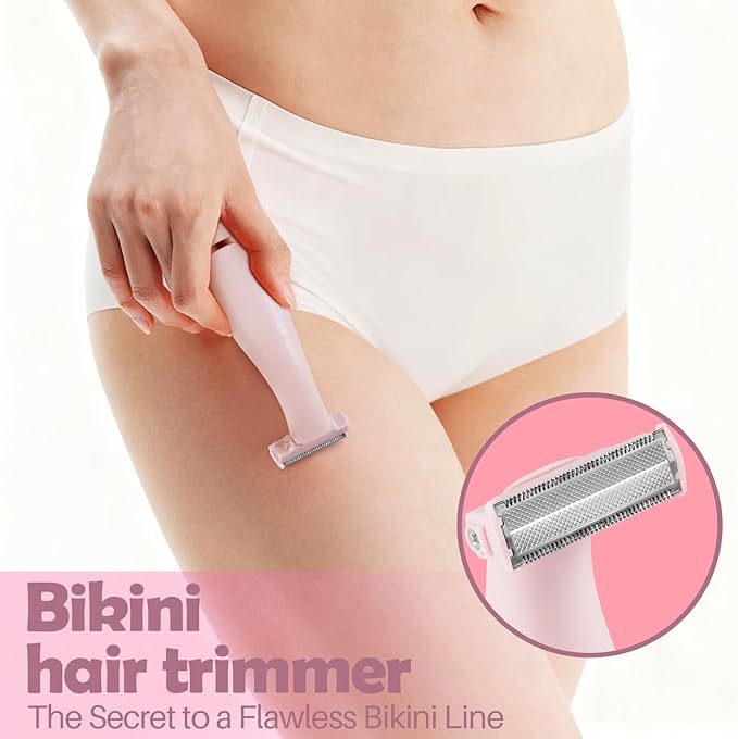 KRYX Bikini Trimmer for Women Electric Razors for LegsWaterproof Pubic Hair Trimmer Women Facial Hair RemoverPainless Body Shaver for TravelReplaceable Ladies RazorsPink