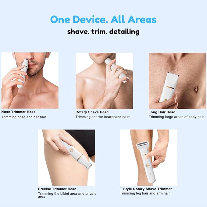 5-in-1 Bikini Trimmer for Women IPX7 Waterproof Women's Electric Razor and Shaver Cordless Facial &amp Pubic Hair Trimmer 5 Interchangeable Heads for All Areas Ceramic Blades USB Charging