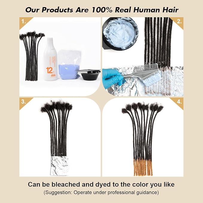 6 inch 40 Strands Loc Extensions Human Hair Real 0.6cm Width Human Hair Dreads Extensions for Man/Women Full Handmade Dreadlocks Can be Dyed(613)