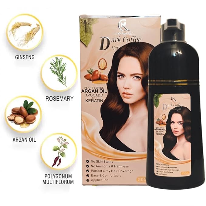 Hair Color Shampoo (Dark Coffee) ? Argan Oil Avocado &amp Keratin | No Ammonia | Perfect Grey Coverage | Hair Moisturizing &amp Nourishment | Easy At-Home Application
