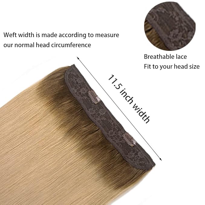 RECOOL Wire Hair Extensions Real Human Hair Balayage Chocolate Brown to Caramel Blonde Remy Hair Extensions Invisible Wire Hair Extension Straight Clip in Hair Extension(16 inch)