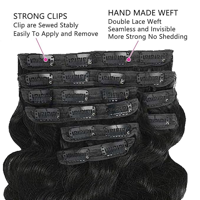 14 Inch Clip in Hair Extensions Real Human Hair Natural Black Clip in Extensions For Wamen Body Wave Human Hair Clip ins 8Pcs 110g