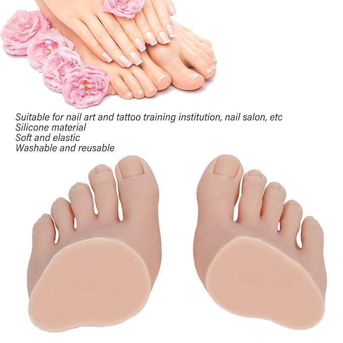 1 Pair Silicone Foot Model Nail Art Training Display Fake Half Foot Model Pedicure Practice Silicone Foot Model (Medium Skin Color)