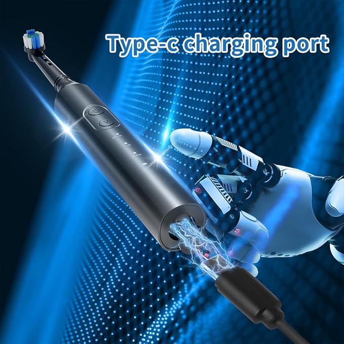 Deep Clean Rechargeable Electric Powered ToothbrushPressure Sensor to Protect Gums (Black)