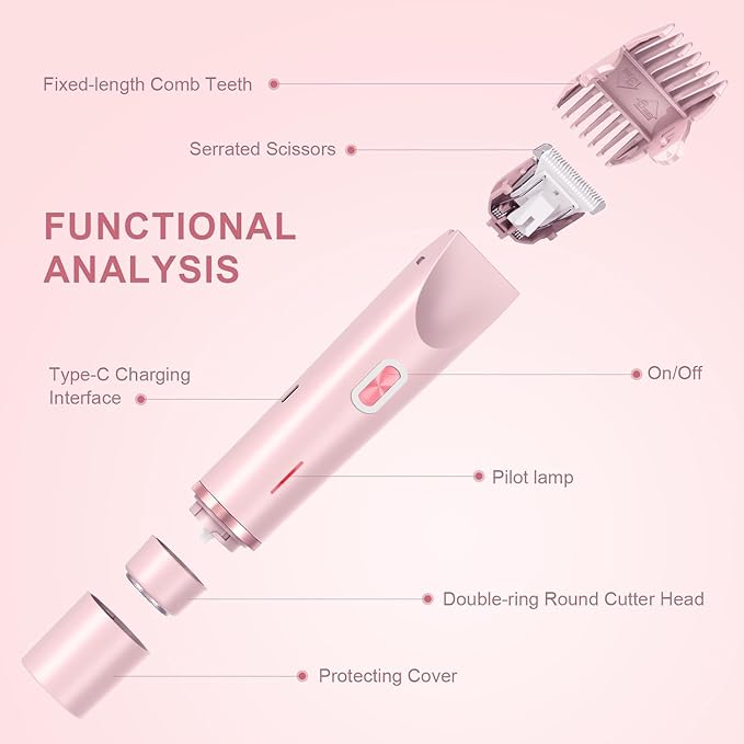 2026 New Bikini Shaver for Women Electric Trimmer 2.0 with Stainless Steel Dual Head IPX7 Waterproof Wet and Dry Use Reduces Pulling Suitable for All Skin Types (Pink)
