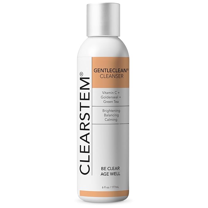 CLEARSTEM - GENTLECLEAN Vitamin C Infused Calming Wash - Facial Cleanser Makeup Remover - Goldenseal + Green Tea - Facial Skin Care Products - Gluten Free Cruelty Free - 6 fl oz / 207ml
