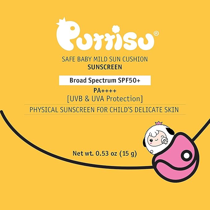 Puttisu Safe Baby Mild Sun Cushion SPF50 PA+++ UVB&amp UVA Protection Physical Sunscreen for Baby and Kids (0.53 0unce (Pack of 2)