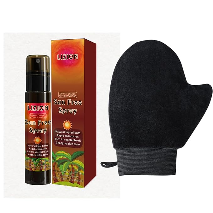 Sun Free Spray Self Tanning Set Natural Sunflower Essence Add olive sweet almond rose oil with Application Mitt Suitable For All Skin Types Waterproof sweat proof- 2.0 fl oz by one