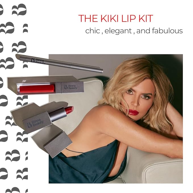 Rinna Beauty Icon Lip Kit - Kiki- All-in-One Lip Kit Includes Lipstick Lip Gloss Lip Liner - Cool Brown look - Vegan Long-Lasting Anti-Aging &amp Moisturizing Cruelty-Free - 1 each