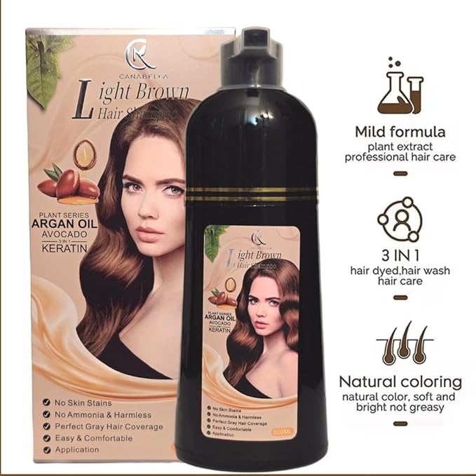 Hair Color Shampoo (Light Brown) ? Argan Oil Avocado &amp Keratin | No Ammonia | Perfect Grey Coverage | Hair Moisturizing &amp Nourishment | Easy At-Home Application