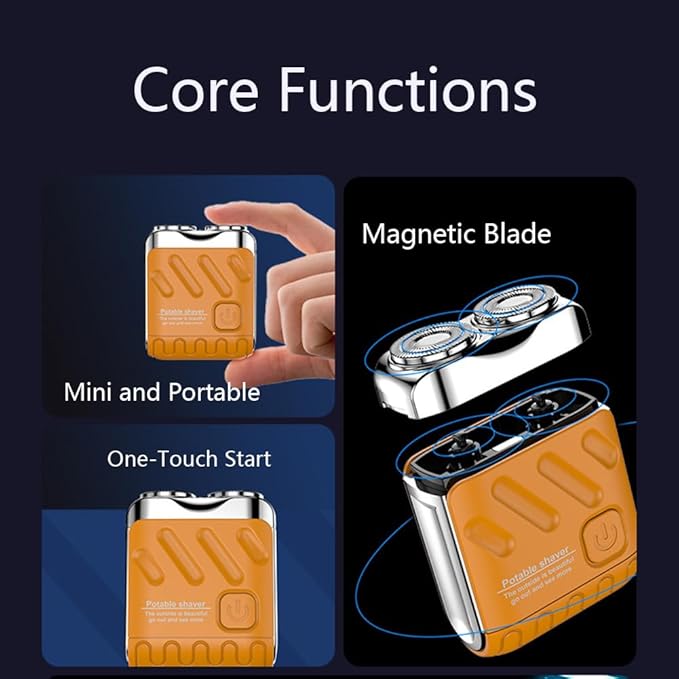 Portable Rotary Dual Ring Electric Shaver Afeitadora El?Ctrica Port?Til Rotativa De Doble Anillo USB Rechargeable Portable Mini Small Steel Cannon Rotary Dual Ring Electric Shaver (White)