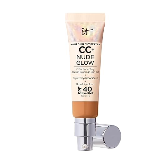 IT Cosmetics CC+ Nude Glow - Medium Coverage Foundation with SPF 40 &amp Brightening Glow Serum Lightweight Skin Tint 2% Niacinamide + Hyaluronic Acid Up to 24H Hydration Normal/Dry Skin - 1.08 f