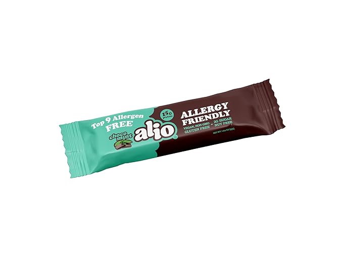Alio Protein Bars - Choco Mint (12 Bars) ? Free From The Top 9 Food Allergens High Protein Low-Calorie Vegan Gluten-Free Nut-Free Non-GMO Plant-Based Seed Oil Free Delicious &amp Healthy Sna