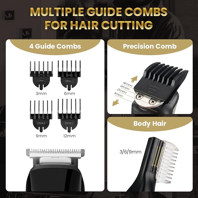 PRITECH Beard Trimmer for Men6 in 1 Hair Clippers Kit Precision Cordless Grooming Kit Waterproof IPX6 for Beard Hair Body Nose Ear with Foil Razor (Black)