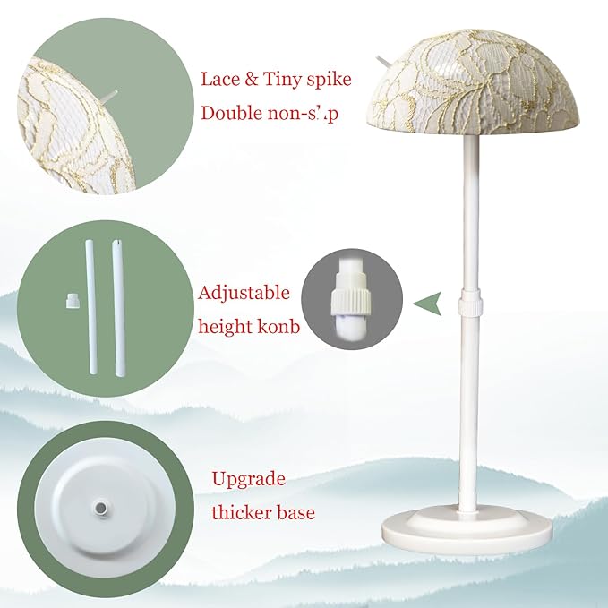 Wig Stand 2 Pack Adjustable Height Wig Holder Stands Non-Slip Portable Wig Head Holders Sturdy Plastic Wig Head Stand for Multiple Wigs and Hats Styling Drying Display (White)
