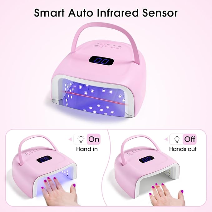 Rechargeable LED Nail Lamp 60W Portable Wireless Nail Dryer UV Gel Polish Light with LCD Display Auto Sensor and 4 Timer Settings Professional Curing Lamp with 42 LED Beads for Salon