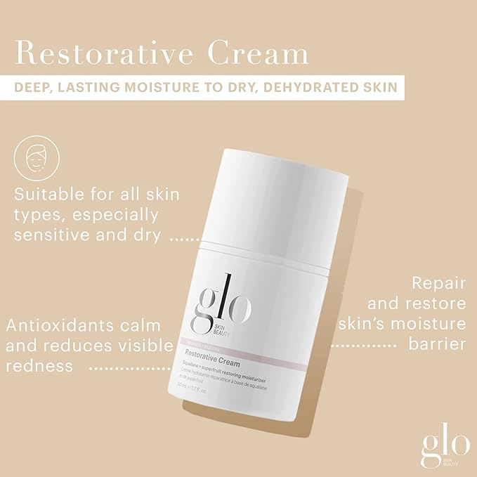Glo Skin Beauty Restorative Cream - Repair Soothe and Moisturize Stressed Out Dehydrated or Dry Skin - Protects Against Signs of Aging