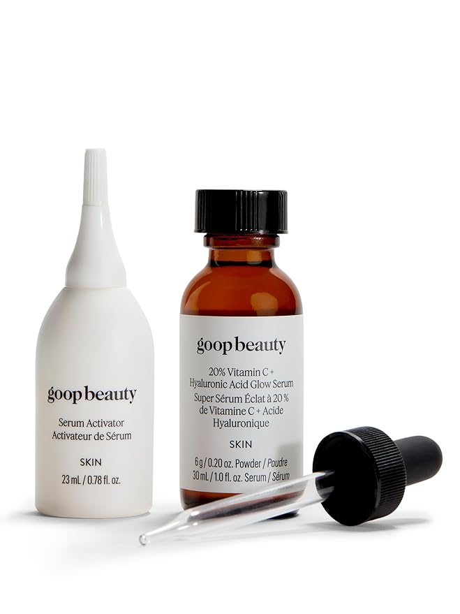 goop Beauty 20% Vitamin C + Hyaluronic Acid Serum | Improves Tone Texture &amp Hydration | L-ascorbic Acid and Hyaluronic Acid | Paraben and Silicone Free | 1 fl oz
