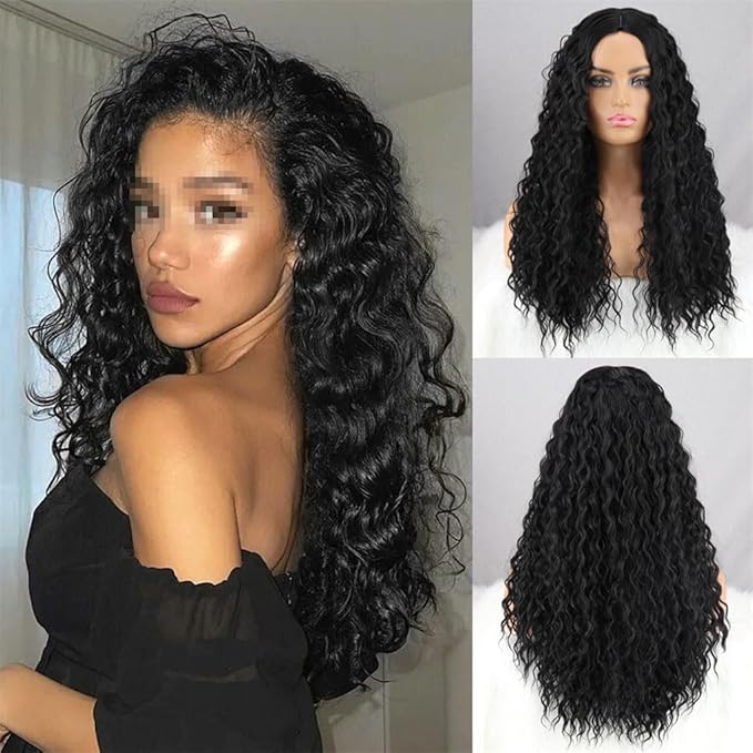 Azedssw Black Blond Split Afro Wig Long Curly Wig Natural Synthetic Hair For Ladies Party Bob Wig
