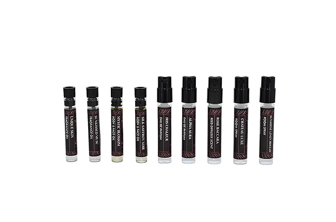 Explorer Sample Set | 9-Piece Perfume Gift Set | Discovery Kit with Eau de Parfum Body Oils &amp Home Fragrances | Try Before You Buy | Holiday Gift Set | Non-Irritating | Long-Lasting Scents