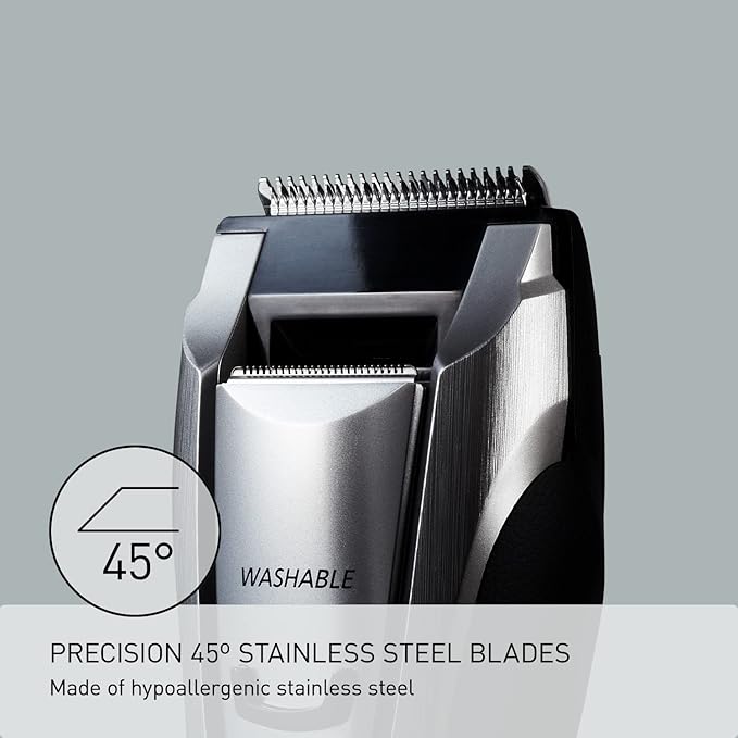 Panasonic Multi-Groomer Electric Beard Trimmer for Men Men?™s Trimmer for Beard Hair and Body 39 Trim Length Settings with 3 Attachments Corded/Cordless Operation ? ER-GB80-S (Silver)