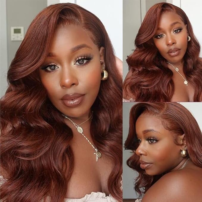 UNICE Reddish Brown Body Wave Human Hair Weave 4 Bundles 14 16 18 20 inch Brazilian Remy Hair Auburn Brown Copper Red Human Hair Wavy Weaves for Sew in Extensions 33B Color