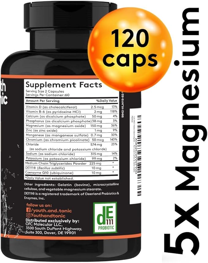 Keto Electrolyte Capsules with MCT Magnesium Potassium &amp Zinc ? Probiotics CoQ10 &amp Vitamin D3 for Hydration Energy Fasting Support Low Carb &amp Carnivore Diets ? 120 Unflavored Pills