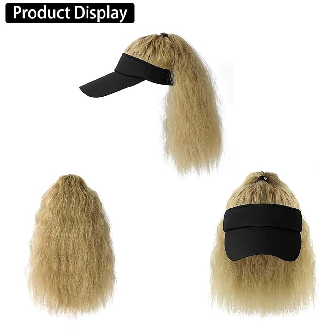 Women's Baseball Hat Wig Visor Hat Wig Wool Short Curly Hair Wig Ponytail Braid Wavy Wig Synthetic Hair Extensions