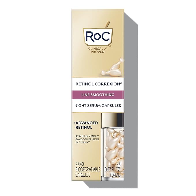 RoC Retinol Correxion Anti-Aging Wrinkle Night Serum Retinol Serum for Face Daily Treatment for Fine Lines Post Acne Scars 80 Capsules (Limited Edition Value Set) Unscented