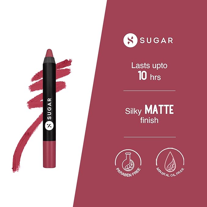 SUGAR Cosmetics Matte as Hell Crayon Lipsticks for Women Lasts Up To 8+ Hours Lip Crayon with Sharpener - 2.8 g (Pack of 1) 28 Honey Rider