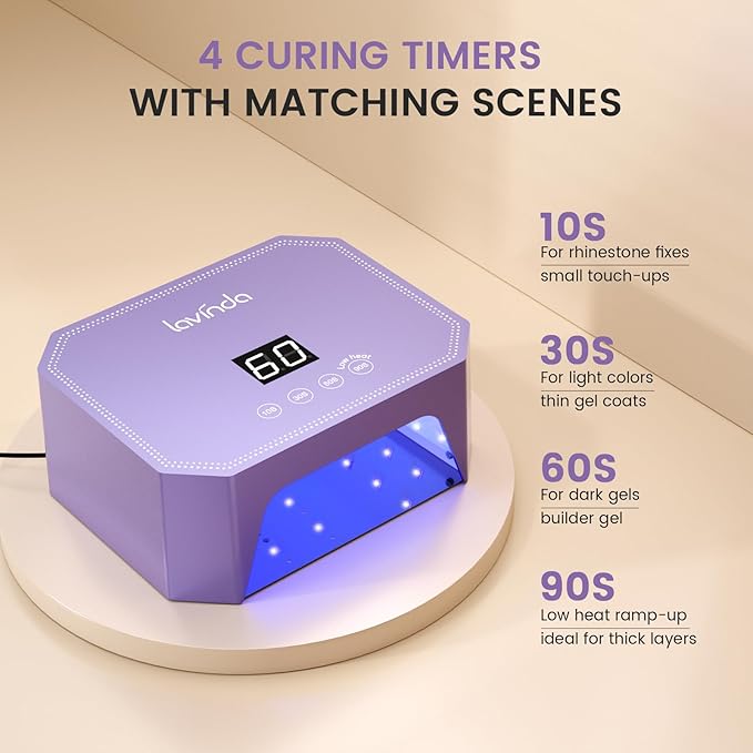 Lavinda 54W UV LED Nail Lamp ? Plug-in Gel Nail Light with LCD Display 4 Timers Auto Sensor Dual Wavelength Nail Dryer for Home &amp Salon Purple