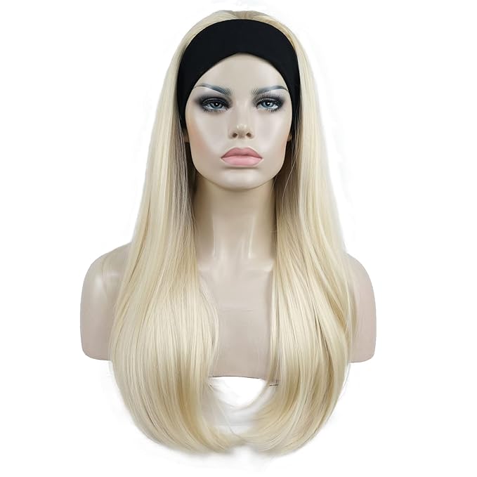 Aimole Long Straight 3/4 Women's Wigs Synthetic Hair with Black Headband(613 Pale Blonde)