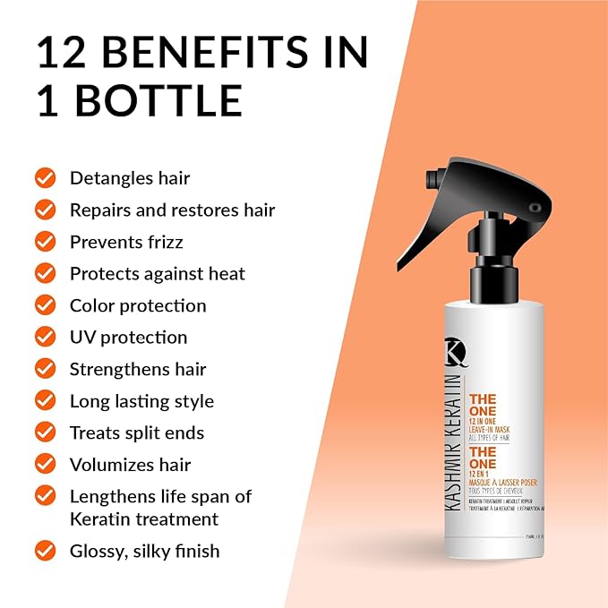 Kashmir Keratin The best leave in Conditioner THE ONE Leave In Conditioner 12 in 1 Hair Treatment for Damaged Hair Repair | Sulfate-Free Spray Conditioner | For all types of Hair 16 Fl.Oz.