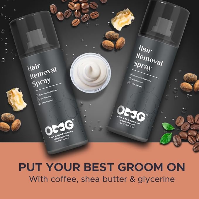 O.. M.. G Hair Removal Spray for Men | Painless Body Hair Removal Spray for Chest Back Hands Legs and Intimate Areas | 200ml