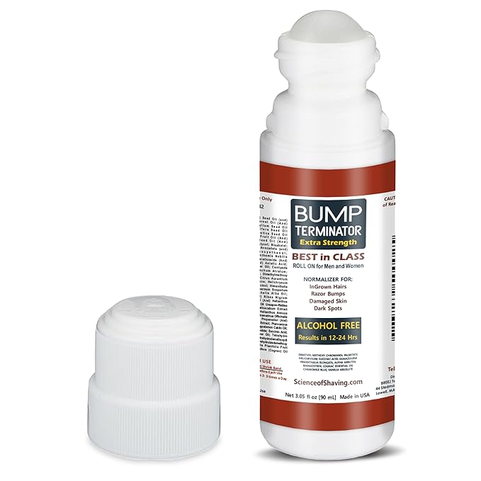BUMP Terminator Alcohol FREE Anti Razor Bumps Ingrown Hair Skin Treatment for Face Neck Bikini area Legs-After Shave &amp Back Of Head Bumps Remover Unisex (Roll 3.05 oz Extra Strength)