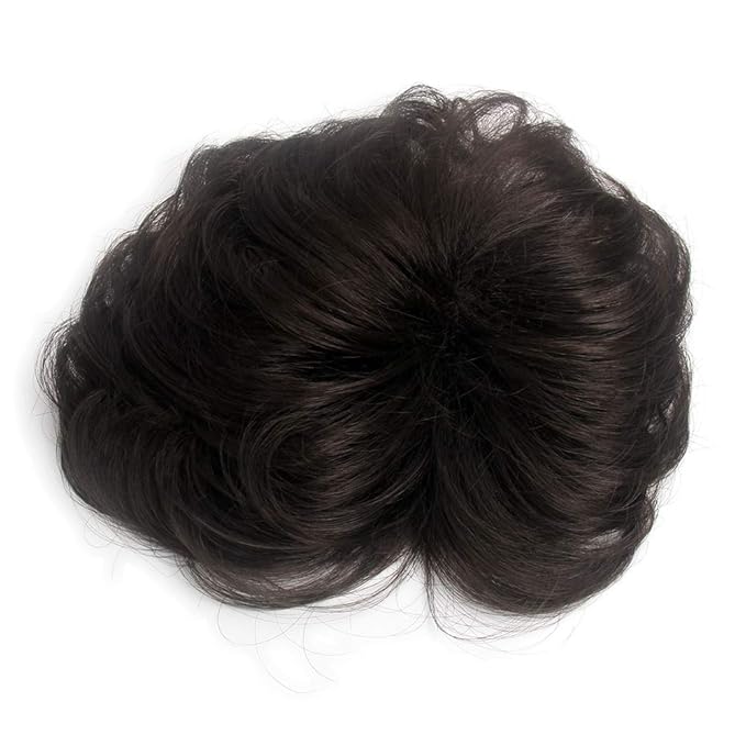 H&ampBwig toupee for menMen Short Toppers Hairpiece with toupee tapeClips in Hair Extensions for Covering White Loss Hair Glueless (Dark Brown)