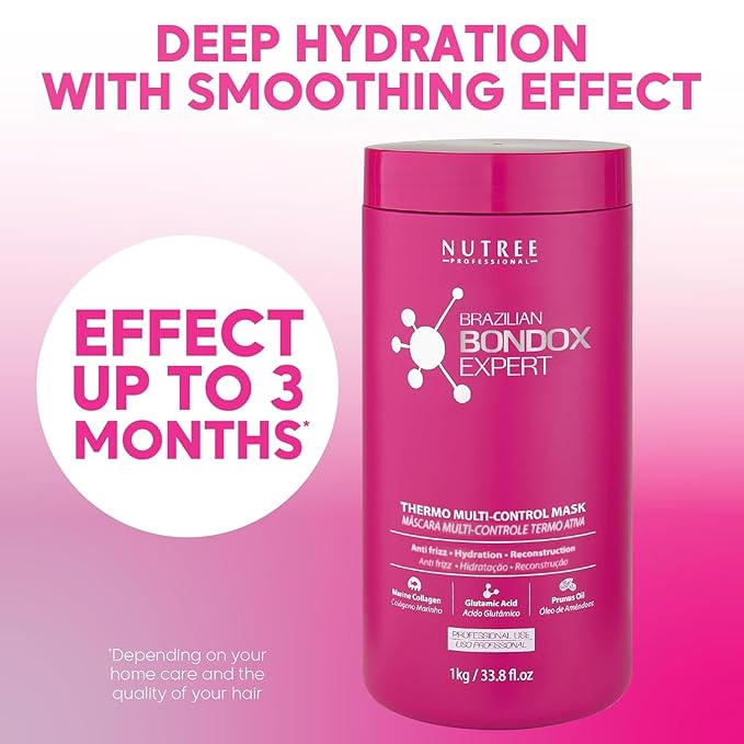 Brazilian Hair Bondox Expert Thermal Mask 33.8 fl.oz - Formaldehyde-Free - Repairs Hair Elasticity Softens Moisturizes Adds Shine - 20 Applications