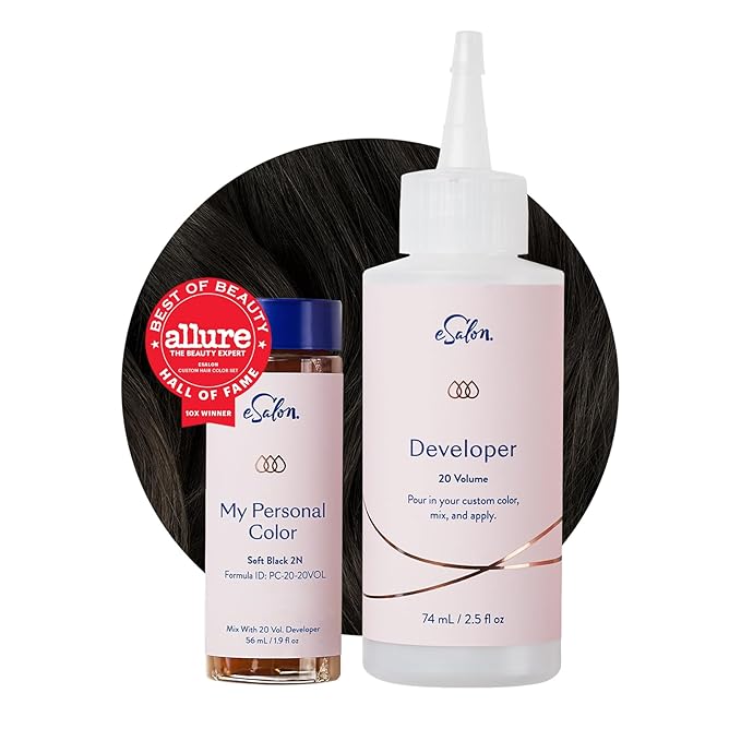 eSalon Permanent Hair Color &amp Hair Dye Complete Kit - Soft Black - Personal Colorist Kit for Up To 100% Gray Coverage for All Hair Types - Professional-Grade Ammonia-Free Hair Dye