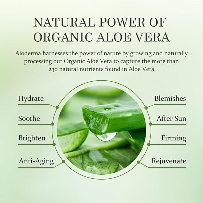 Aloderma Aloe Vera Gel + Tea Tree Oil Made with Refreshing Organic Aloe for After Sun Skin Care Multipurpose Use for Hair and Scalp and Face or as a Shaving Gel or Aftershave - 10.6Oz x 2btls