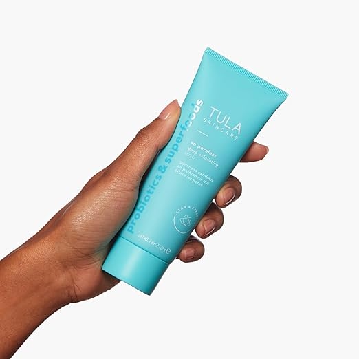 TULA Skin Care So Poreless Exfoliating Blackhead Scrub - Powerful and Gentle Exfoliation Refreshing and Smoothing Contains Probiotic Extracts Volcanic Sand Pink Salt and Witch Hazel 2.89 oz.